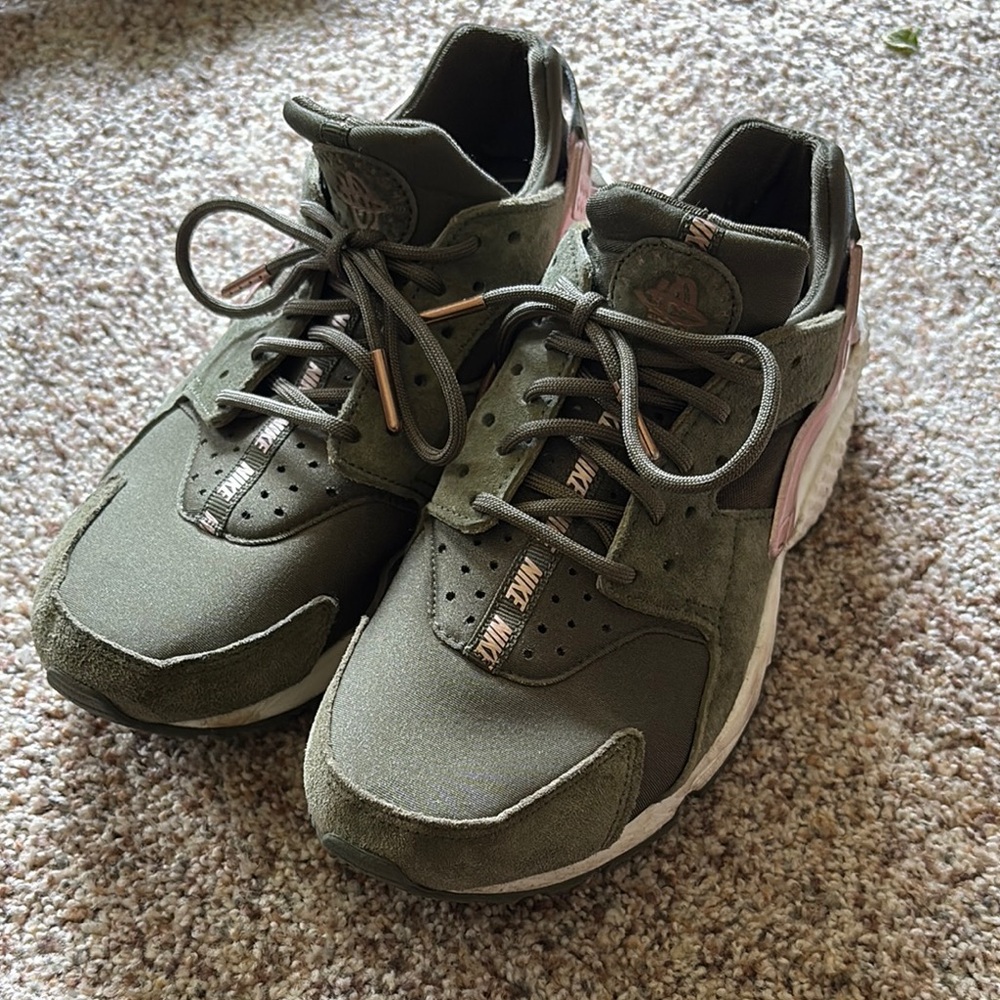 Nike OliveGreen and Metallic Copper Athletic Shoes with Moccasin-Style Stitching